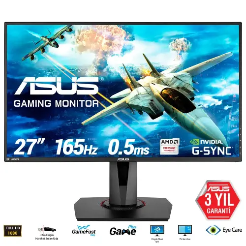Asus VG278QR 0.5ms HDMI DVI DisplayPort 27” Full HD FreeSync ve G-Sync Uyumlu TN Gaming (Oyuncu) Monitör