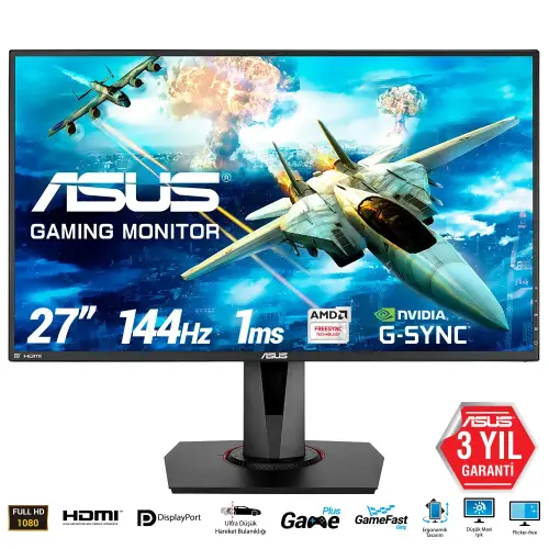 Asus VG278Q 1ms 144hz Free-Sync Hoparlör 27″ Full Hd FreeSync ve G-Sync Uyumlu Gaming Monitör