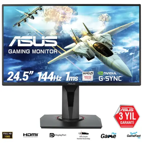 Asus VG258Q 1ms 144Hz HDMI DP 24.5″ FreeSync ve G-Sync Uyumlu  Full HD Gaming (Oyuncu) Monitör