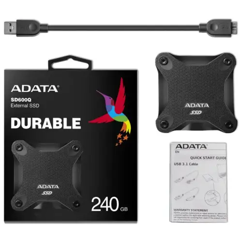 Adata SD600Q ASD600Q-240GU31-CBK 2.5” 240GB 440/430MB/s USB 3.2 Siyah Taşınabilir SSD Disk 