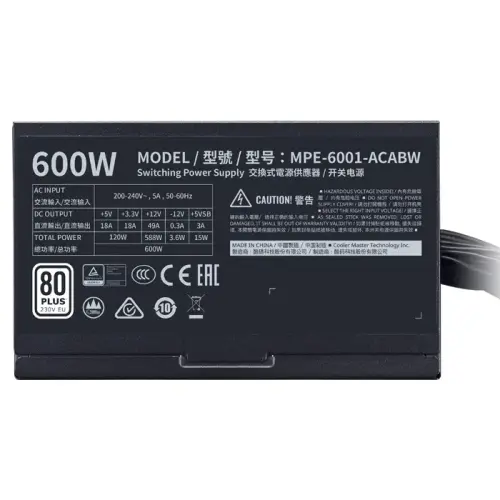 Cooler Master MWE White 600W 80+ 120mm Fanlı PSU - MPE-6001-ACABW-EU