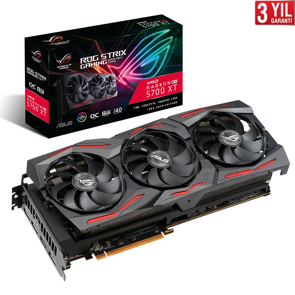 Asus ROG-Strix-RX5700XT-O8G-Gaming AMD Radeon RX 5700 XT 8GB GDDR6 256Bit DX12 Gaming Ekran Kartı