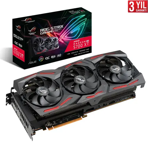 Asus ROG-Strix-RX5700XT-O8G-Gaming AMD Radeon RX 5700 XT 8GB GDDR6 256Bit DX12 Gaming Ekran Kartı