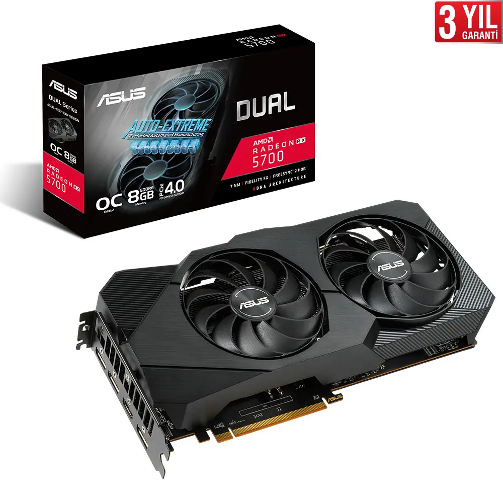 Asus Dual-RX5700-O8G-EVO AMD Radeon RX 5700 8GB GDDR6 256Bit DX12 Gaming Ekran Kartı