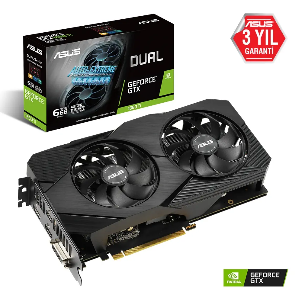 Asus Dual-GTX1660Ti-6G-EVO GeForce GTX 1660 Ti 6GB GDDR6 192Bit DX12 Gaming Ekran Kartı