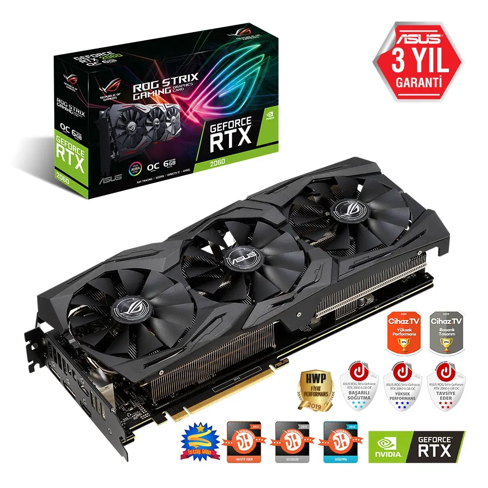 Asus ROG-Strix-RTX2060-O6G-Gaming GeForce RTX 2060 6GB GDDR6 192Bit DX12 Gaming Ekran Kartı