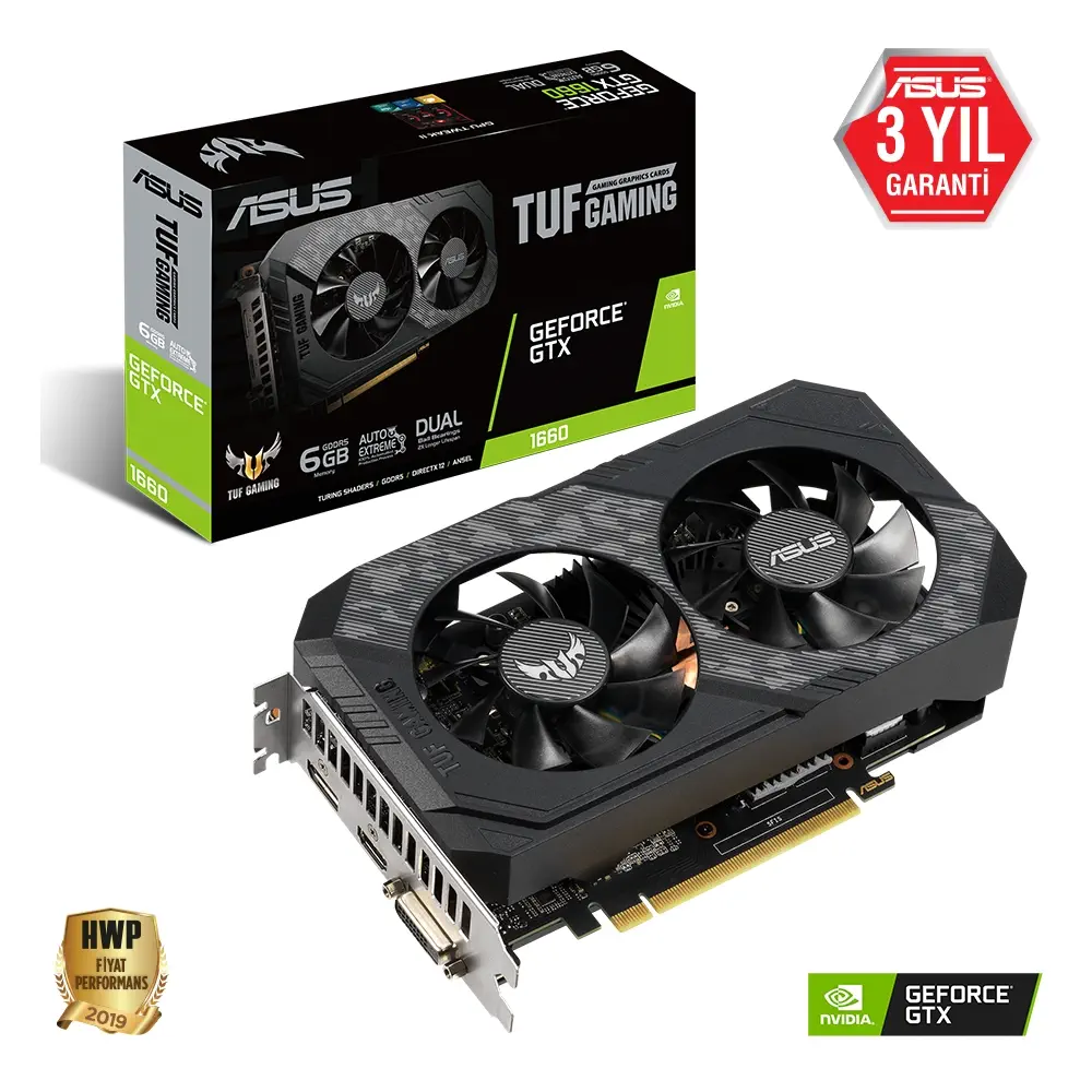 Asus TUF-GTX1660-O6G-Gaming GeForce GTX 1660 6GB GDDR5 192Bit DX12 Gaming Ekran Kartı