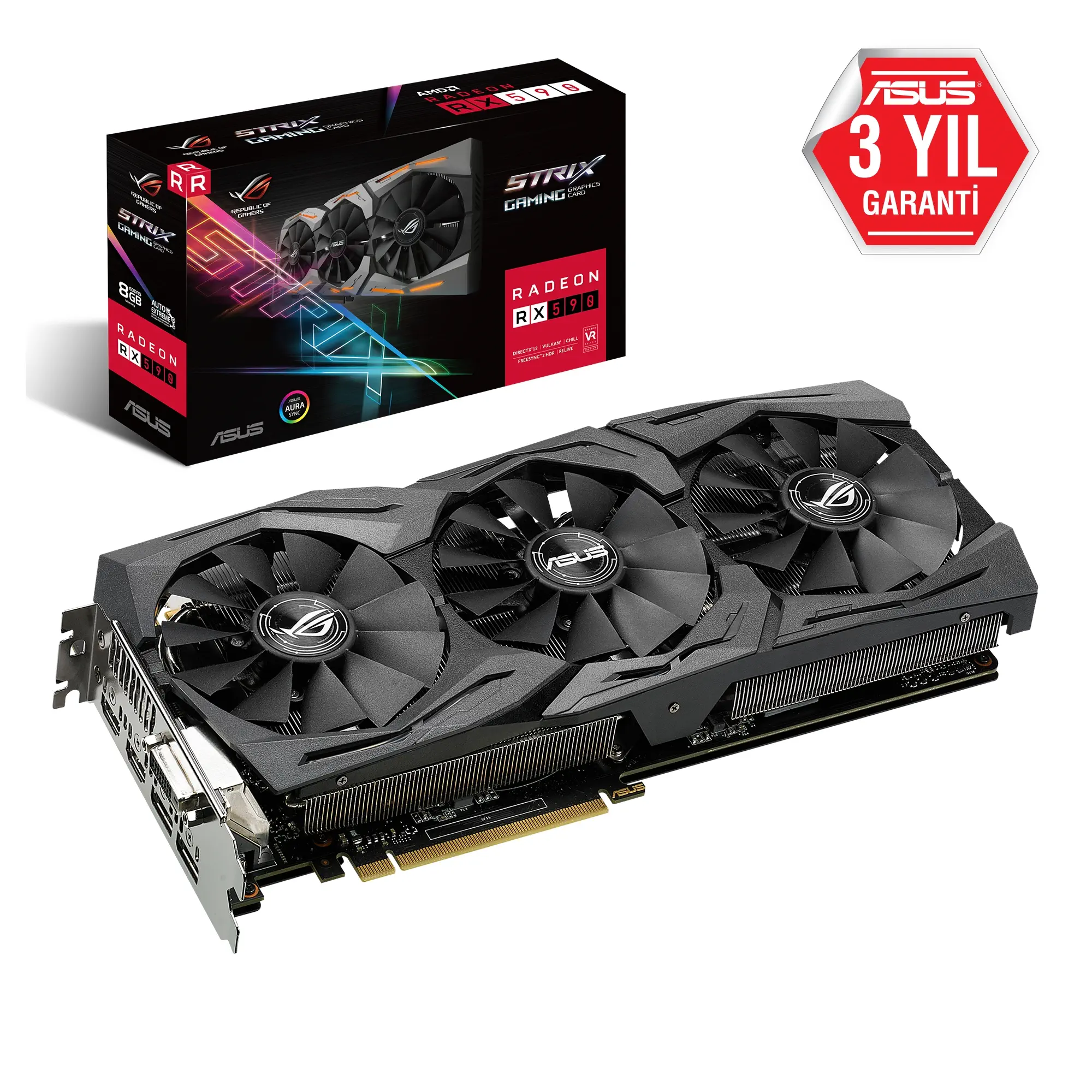 Asus Rog Strix RX 590 8G Gaming 8GB GDDR5 256Bit DX12 Gaming Ekran Kartı