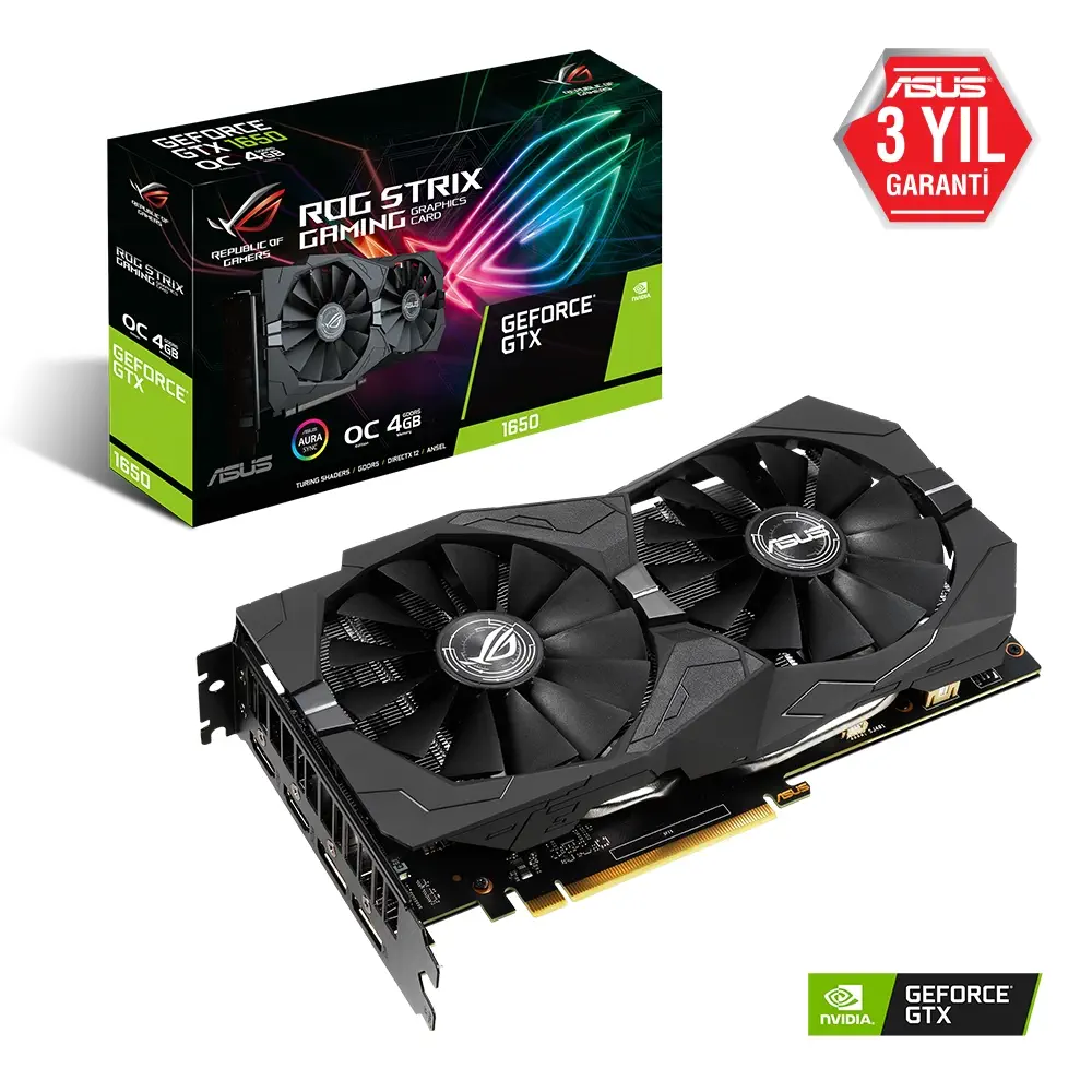 Asus ROG-Strix-GTX1650-O4G-Gaming GeForce GTX 1650 4GB GDDR5 128Bit DX12 Gaming Ekran Kartı