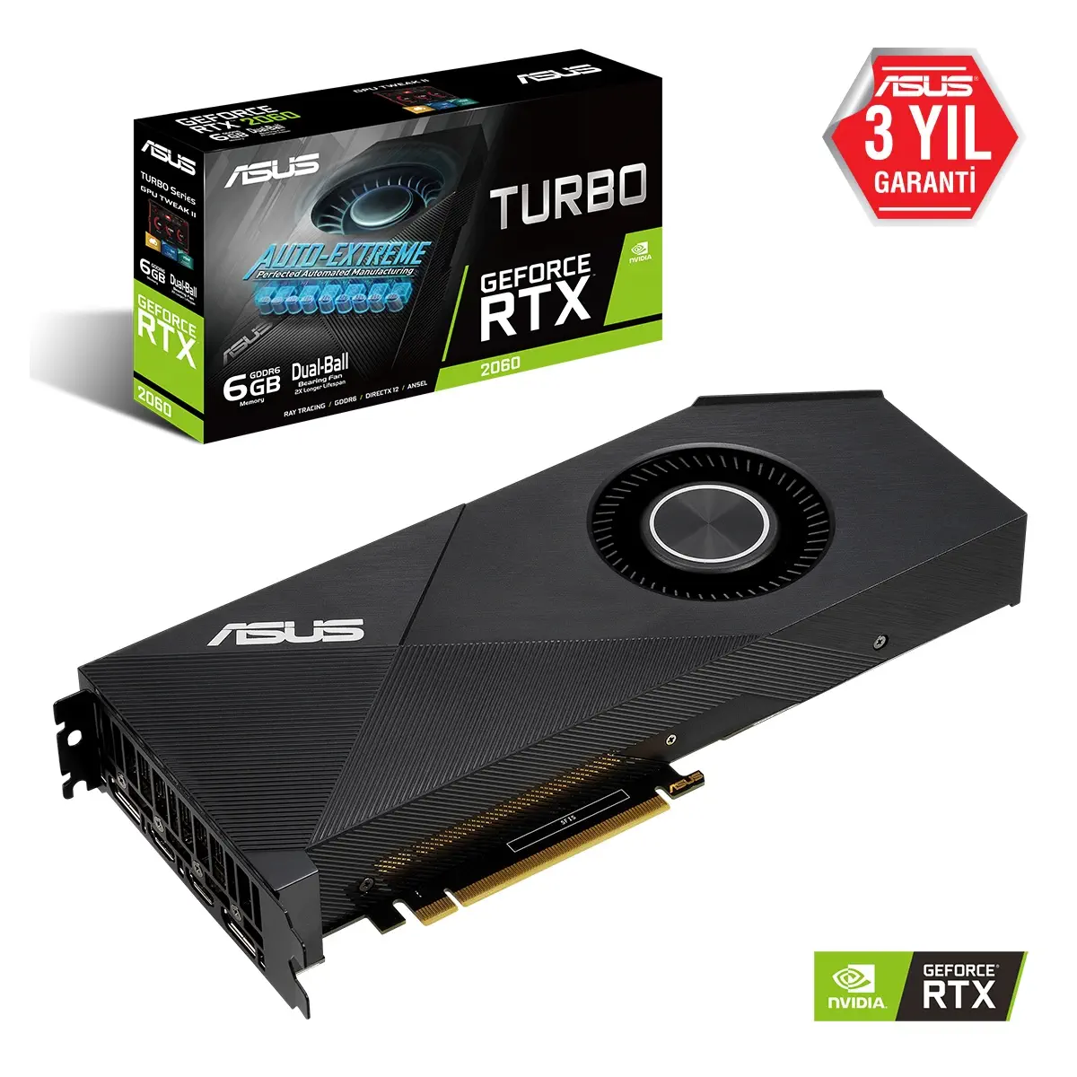 Asus Turbo-RTX2060-6G GeForce RTX 2060 6GB GDDR6 192Bit DX12 Gaming Ekran Kartı