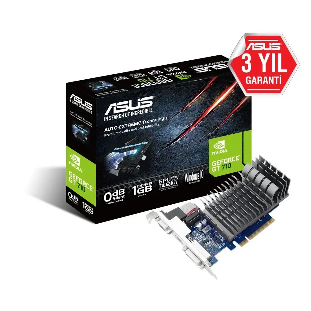 Asus 710-1-SL GeForce GT 710 1GB DDR3 64Bit DX12 Ekran Kartı