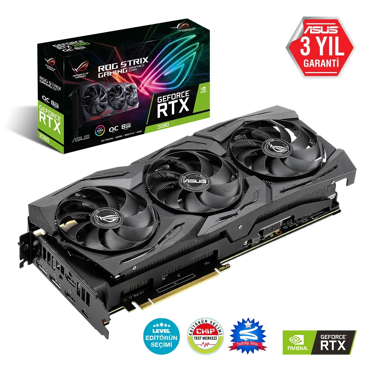 Asus ROG-Strix-RTX2080-O8G-Gaming GeForce RTX 2080 8GB GDDR6 256Bit DX12 Gaming Ekran Kartı