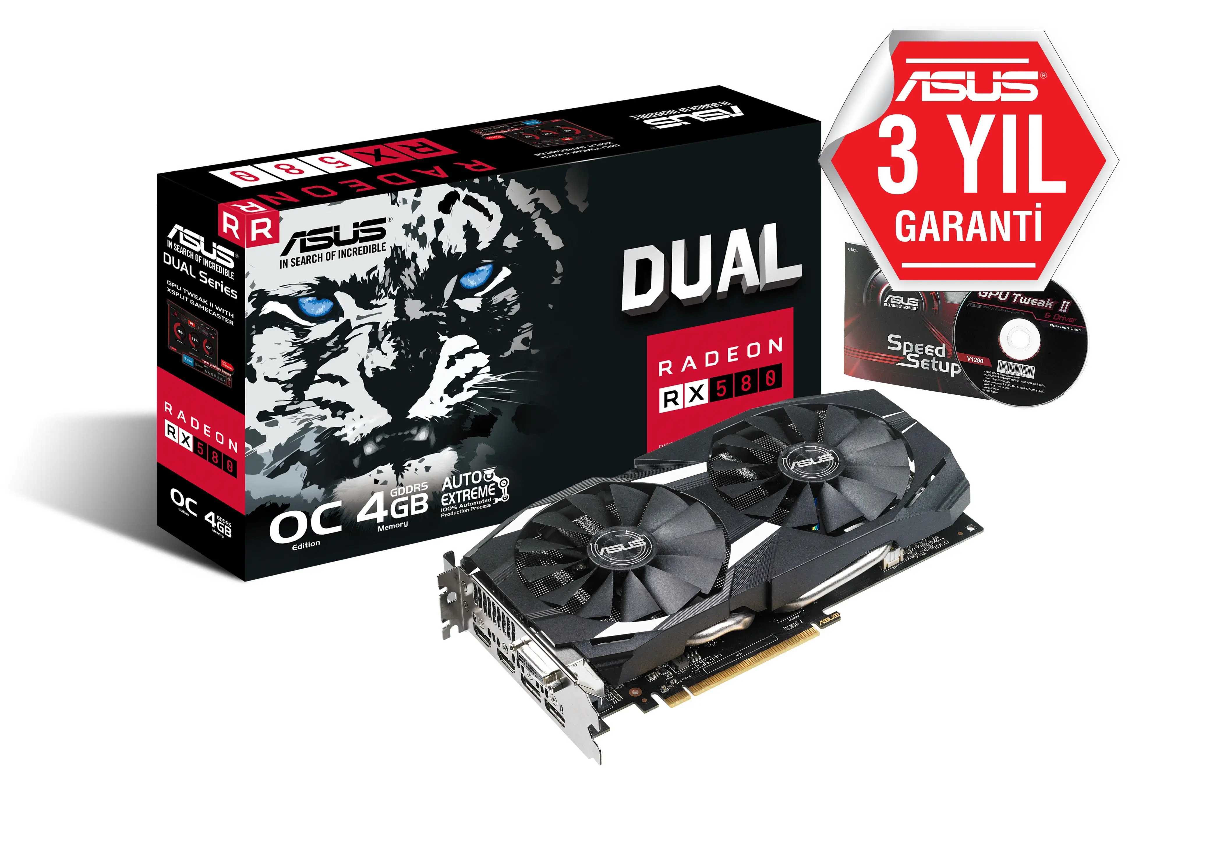 Asus Dual-RX580-O4G AMD Radeon RX 580 4GB GDDR5 256Bit DX12 Gaming Ekran Kartı