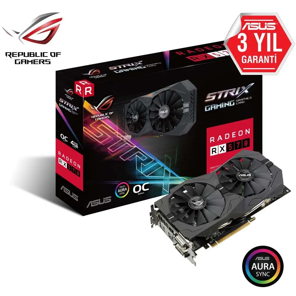 Asus ROG-Strix-RX570-O4G-Gaming Radeon RX 570 4GB GDDR5 256Bit DX12 Gaming Ekran Kartı