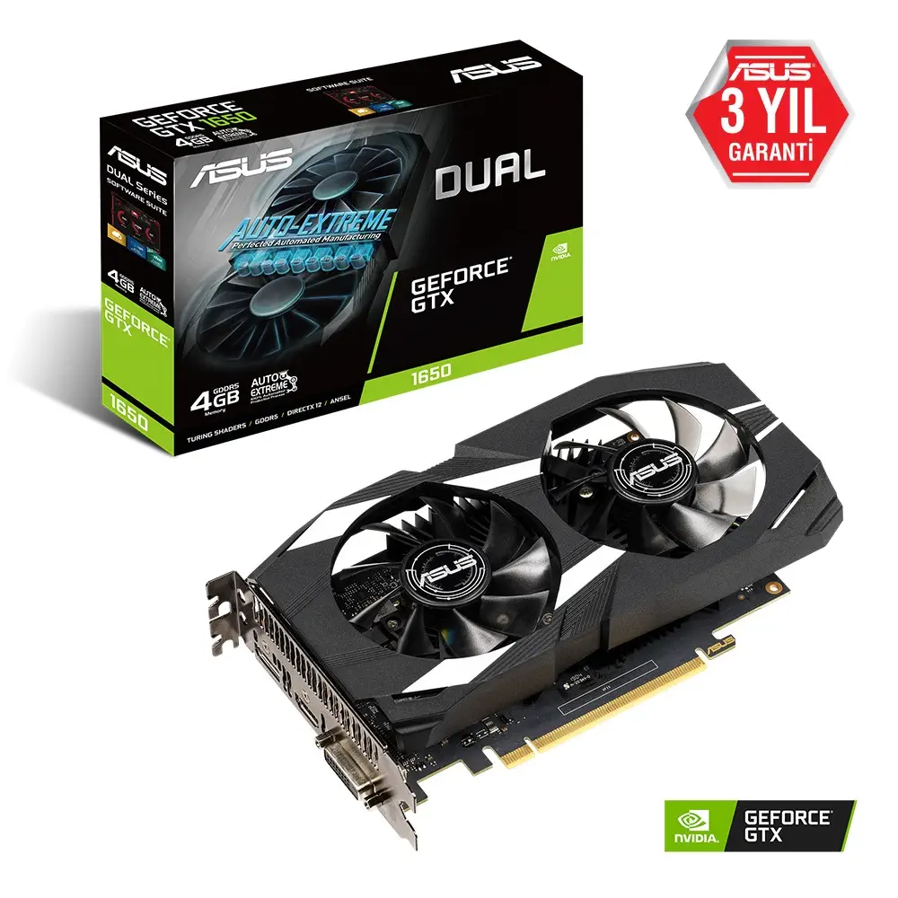 Asus DUAL-GTX1650-4G Dual GeForce GTX 1650 4GB GDDR5 128Bit DX12 Gaming Ekran Kartı