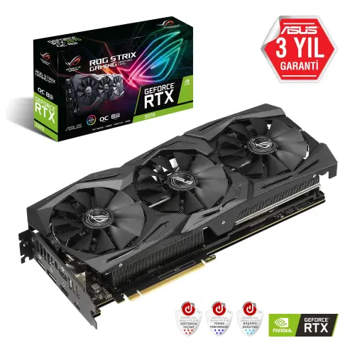 Asus ROG-Strix-RTX2070-O8G-Gaming GeForce RTX 2070 8GB GDDR6 256Bit DX12 Gaming Ekran Kartı