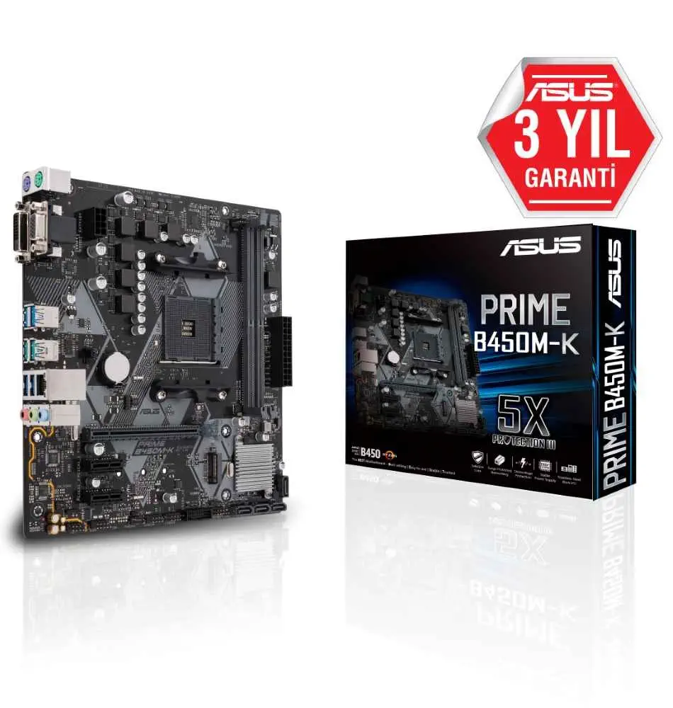 Asus Prime B450M-K AMD B450 Soket AM4 DDR4 4400(OC)MHz mATX Gaming(Oyuncu) Anakart