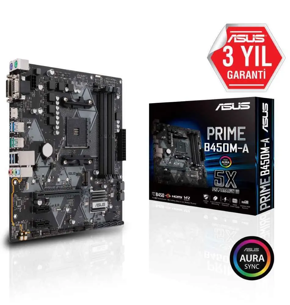 Asus Prime B450M-A AMD B450 Soket AM4 DDR4 4400(OC)MHz mATX Gaming(Oyuncu) Anakart