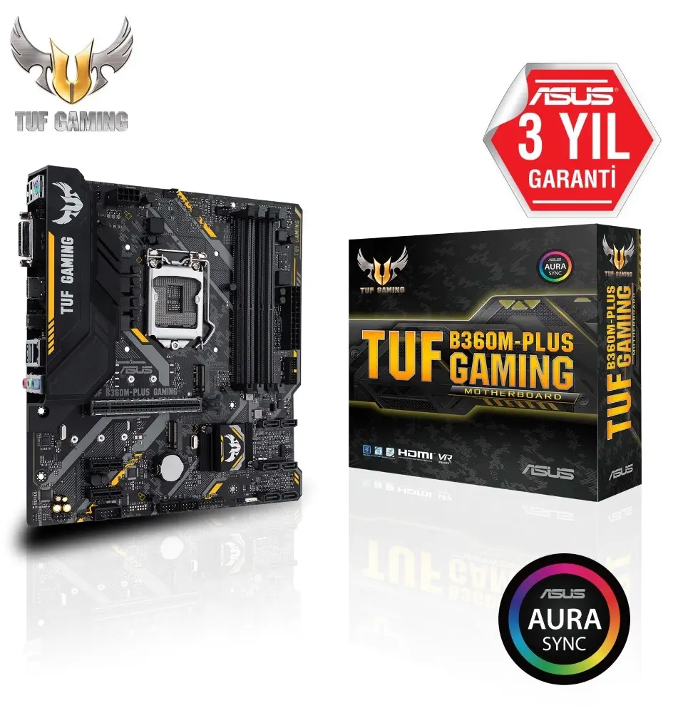Asus Tuf B360M-Plus Gaming Intel B360 Soket 1151 DDR4 2666MHz mATX Gaming(Oyuncu) Anakart