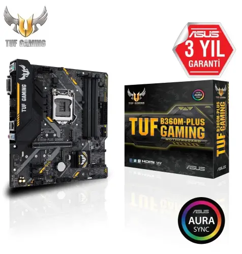 Asus Tuf B360M-Plus Gaming Intel B360 Soket 1151 DDR4 2666MHz mATX Gaming(Oyuncu) Anakart