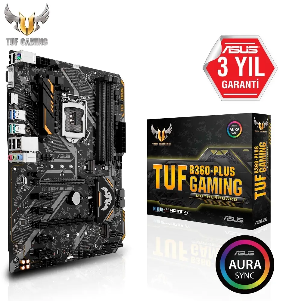 Asus Tuf B360-Plus Intel B360 Soket 1151 DDR4 2666Mhz ATX Gaming(Oyuncu) Anakart