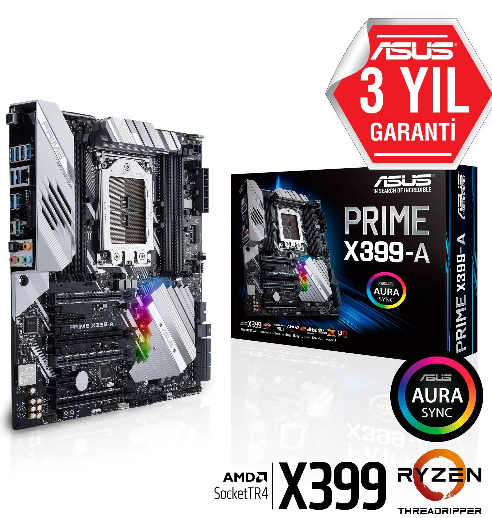 Asus Prime X399-A AMD X399 Soket TR4 DDR4 3600(OC)MHz E-ATX Gaming Anakart