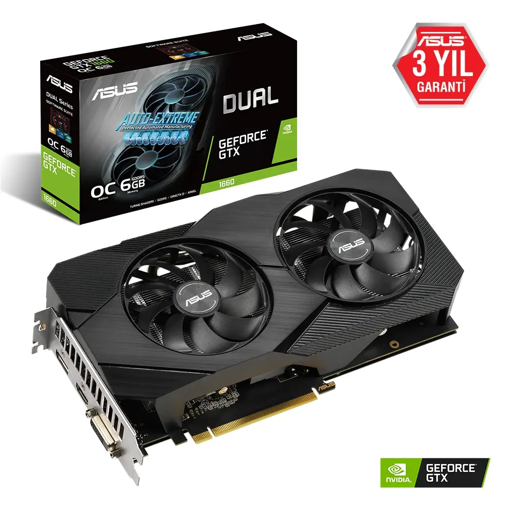 Asus Dual-GTX1660-O6G-EVO GeForce GTX 1660 6GB O.C GDDR5 192Bit DX12 Gaming Ekran Kartı