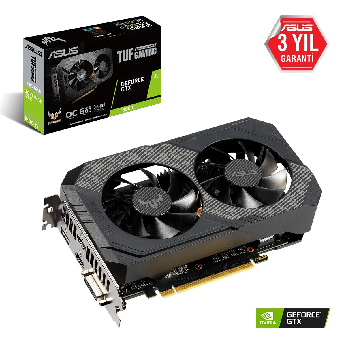 Asus TUF-GTX1660Ti-O6G-Gaming GeForce GTX 1660 Ti 6GB GDDR6 192Bit DX12 Gaming Ekran Kartı