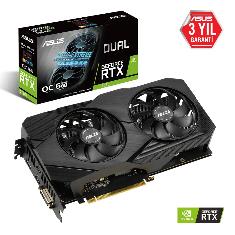 ASUS Dual GeForce RTX 2060 OC DUAL-RTX2060-O6G-EVO 6GB GDDR6 192Bit DX12 Gaming Ekran Kartı