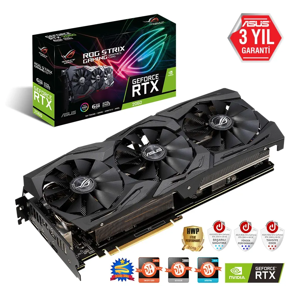 Asus ROG-Strix-RTX2060-6G-Gaming GeForce RTX 2060 6GB GDDR6 192Bit DX12 Gaming Ekran Kartı