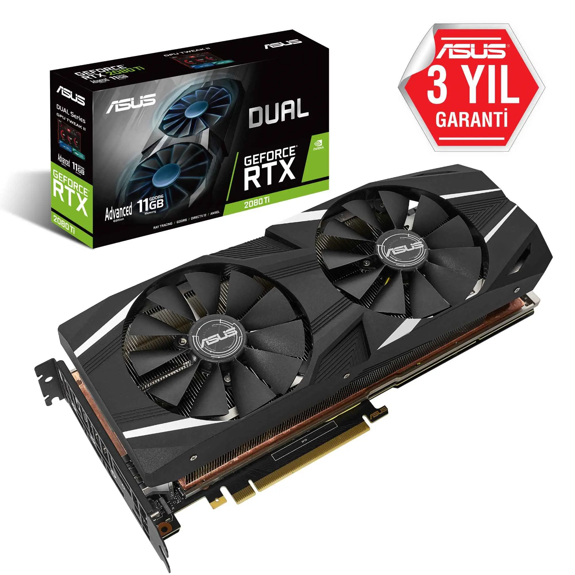 Asus Dual-RTX2080Ti-A11G GeForce RTX 2080 Ti 11GB GDDR6 352Bit DX12 Gaming Ekran Kartı