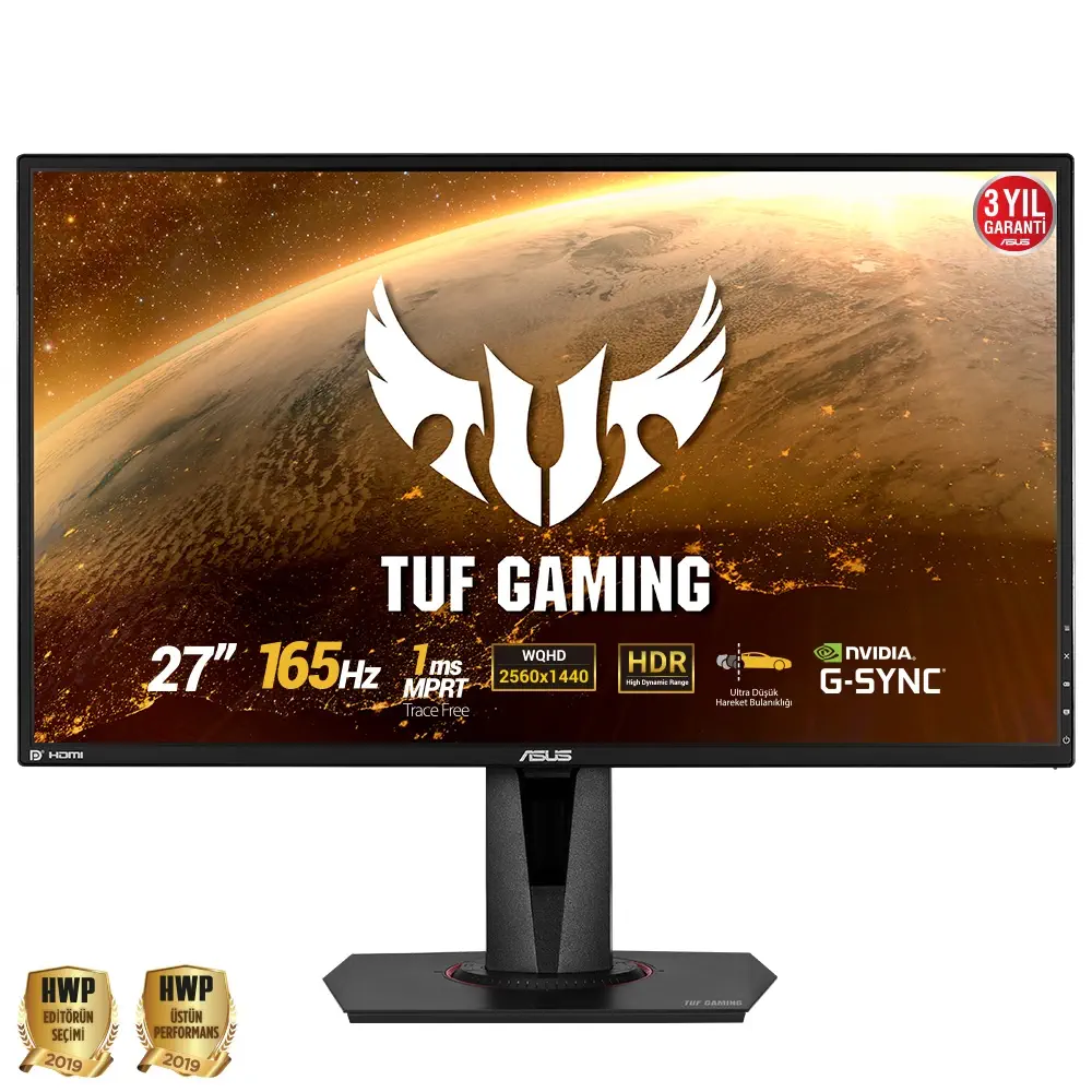 ASUS TUF VG27AQ 27″ 1ms 165Hz HDR 2K Freesync ve G-SYNC HDMI/DP Pivot IPS Gaming Monitör