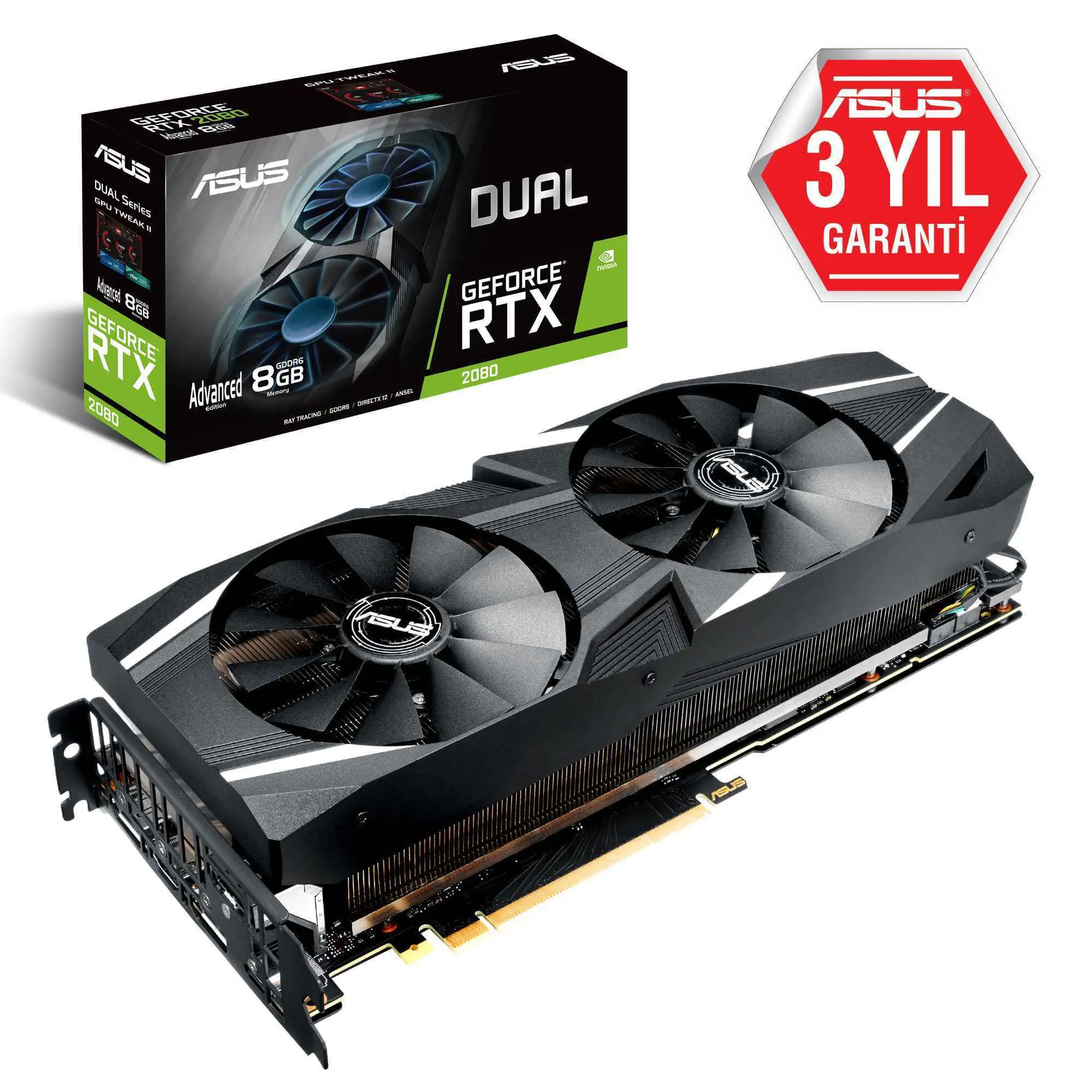 Asus Dual-RTX2080-A8G GeForce RTX 2080 8GB GDDR6 256Bit DX12 Gaming Ekran Kartı