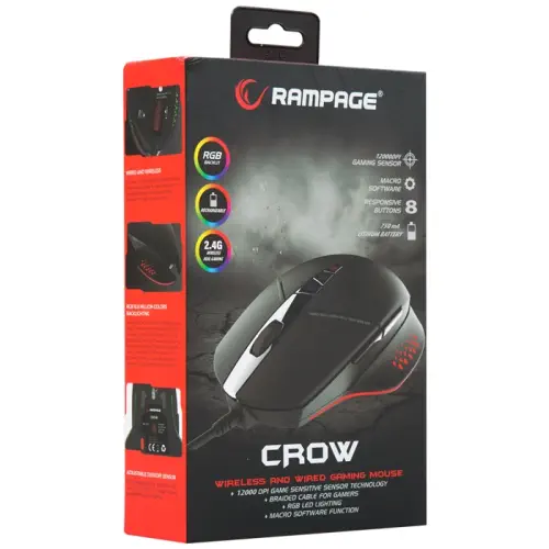 Rampage SMX-R23 Crow 12000DPI Optik USB 2.4G 8 Tuş RGB Siyah Gaming Mouse
