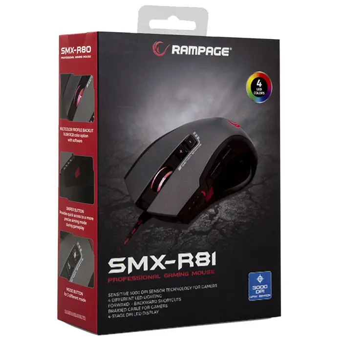 Everest Rampage SMX-R81 3000DPI RGB 8 Tuş USB Optik Kablolu Gaming Mouse
