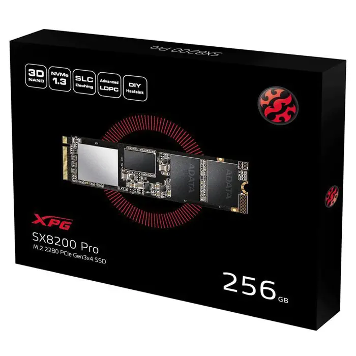 A-data XPG SX8200 Pro 256GB 3500MB/1200MB/s 3D NAND PCIe Gen3x4 M.2 2280 SSD Disk - ASX8200PNP-256GT-C