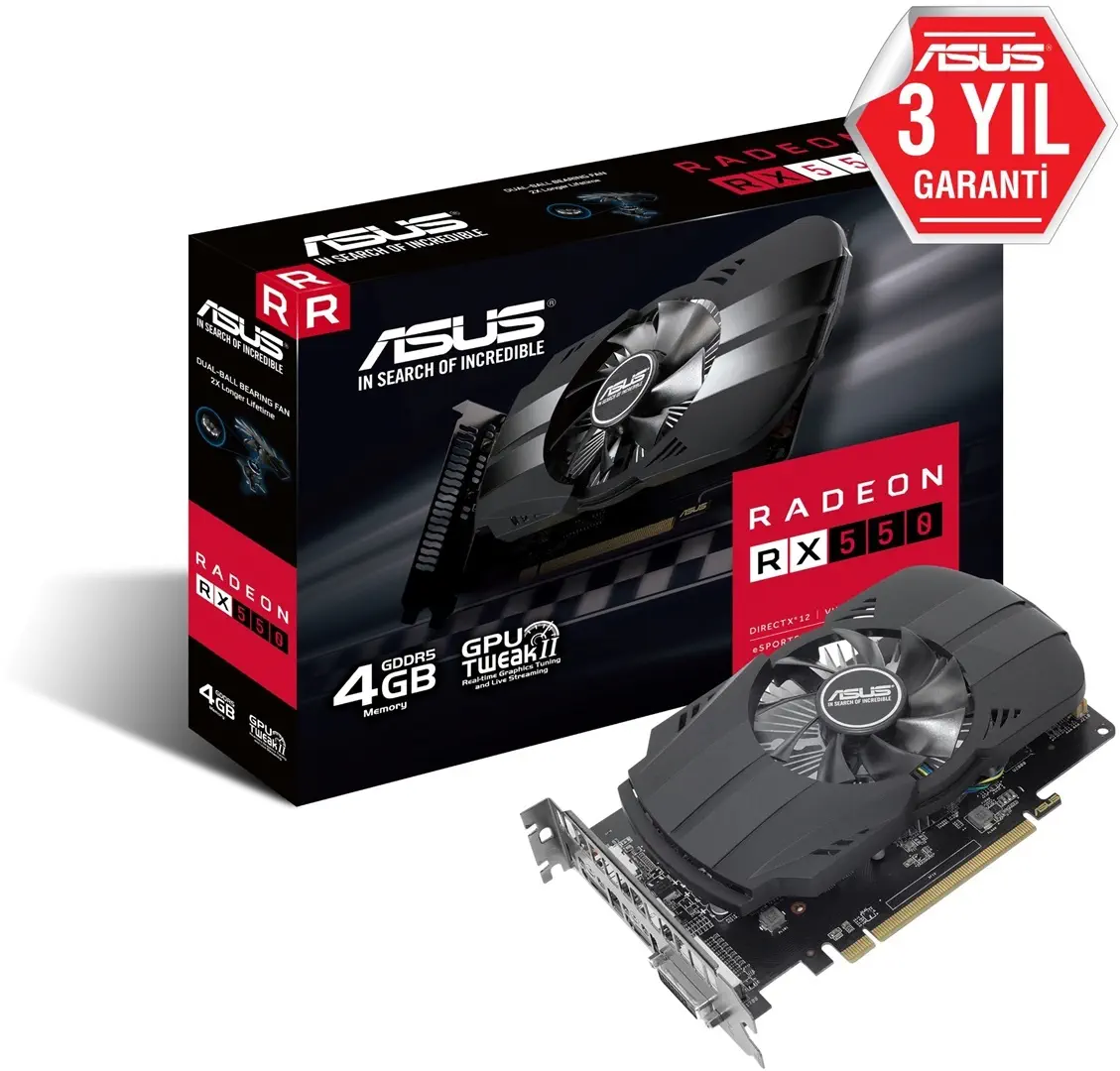 Asus AREZ-PH-RX550-4G-M7 Radeon RX 550 4GB GDDR5 128Bit DX12 Gaming Ekran Kartı
