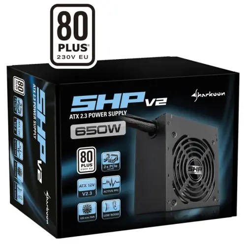 Sharkoon SHP650 V2 650W 80 Plus 120mm Fan Siyah Power Supply