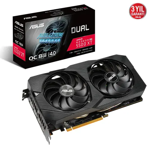 Asus Dual-RX5500XT-O8G-Evo AMD Radeon RX 5500 XT 8GB GDDR6 128Bit DX12 Gaming (Oyuncu) Ekran Kartı