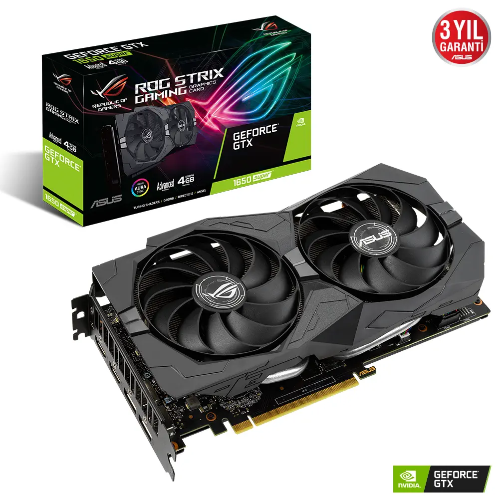 Asus ROG-STRIX-GTX1650S-A4G-Gaming GeForce GTX 1650 Super 4GB GDDR6 128Bit DX12 Gaming Ekran Kartı