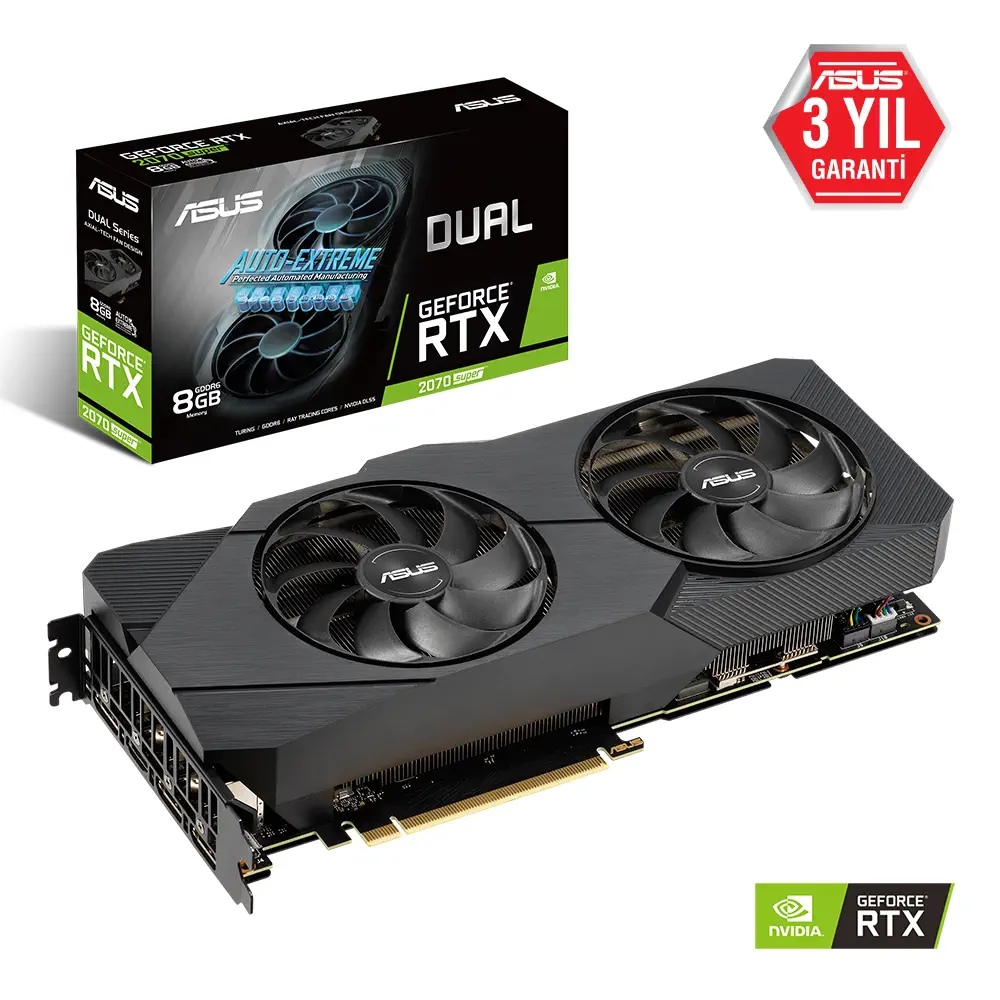 Asus DUAL-RTX2070S-8G-EVO GeForce RTX 2070 Super 8GB GDDR6 256Bit DX12 Gaming (Oyuncu) Ekran Kartı