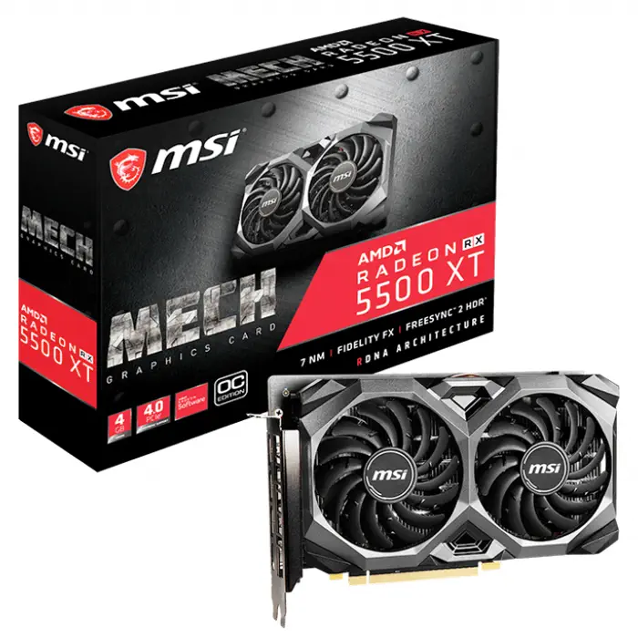 MSI Radeon RX 5500 XT MECH 4G OC AMD Radeon RX 5500 XT 4GB GDDR6 128Bit DX12 Gaming Ekran Kartı