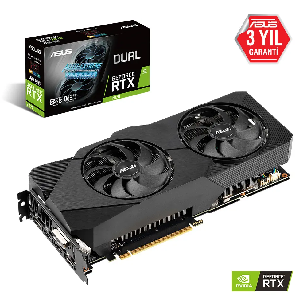 Asus Dual-RTX2070-8G-EVO GeForce RTX 2070 8GB GDDR6 256Bit DX12 Gaming Ekran Kartı