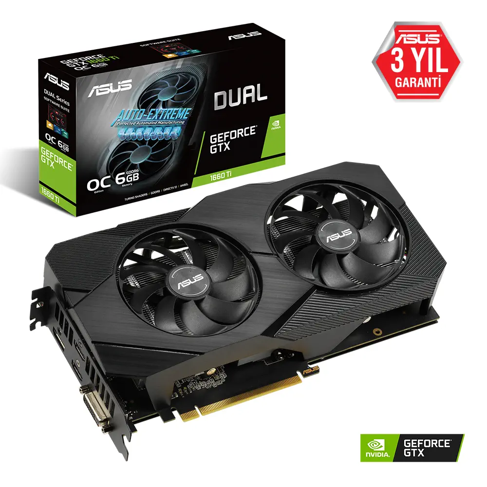 Asus DUAL-GTX1660TI-O6G-EVO GeForce GTX 1660 Ti 6GB GDDR6 192Bit DX12 Gaming (Oyuncu) Ekran Kartı