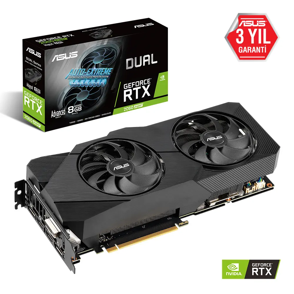Asus GeForce RTX 2060 Super DUAL-RTX2060S-A8G-EVO V2 8GB GDDR6 256Bit DX12 Gaming (Oyuncu) Ekran Kartı