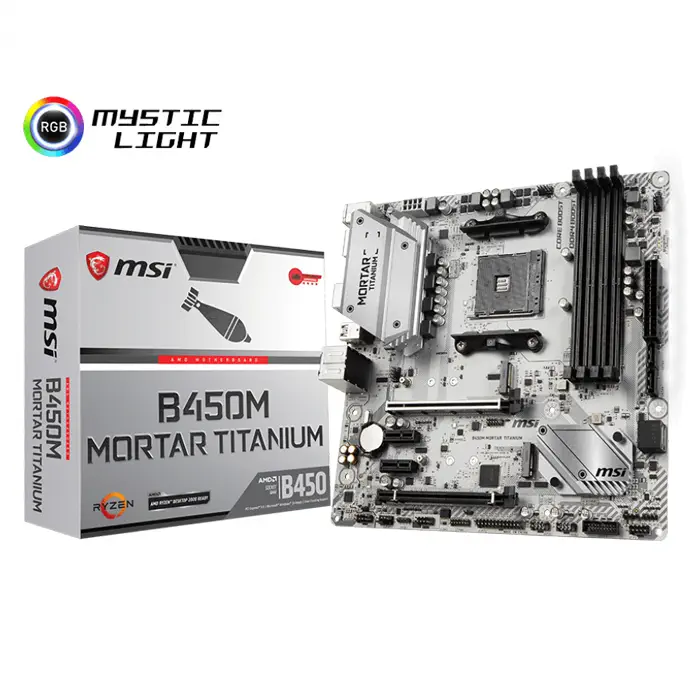 MSI B450M Mortar Titanium AMD B450 Soket AM4 DDR4 3466(OC)MHz mATX Gaming (Oyuncu) Anakart
