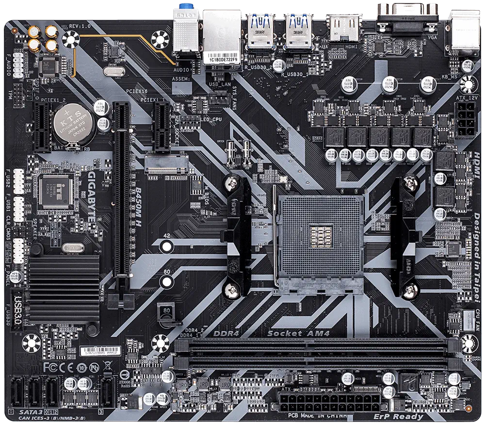 Gigabyte B450M H AMD B450 Soket AM4 DDR4 3600(OC)MHz mATX Gaming (Oyuncu) Anakart