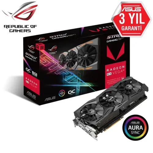 Asus ROG-STRIX-RXVEGA64-O8G-GAMING AMD Radeon RX VEGA 8GB HBM2 2048Bit Gaming (Oyuncu) Ekran Kartı 