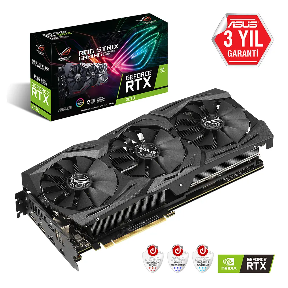 Asus ROG-Strix-RTX2070-8G-Gaming GeForce RTX 2070 8GB GDDR6 256Bit DX12 Gaming (Oyuncu) Ekran Kartı