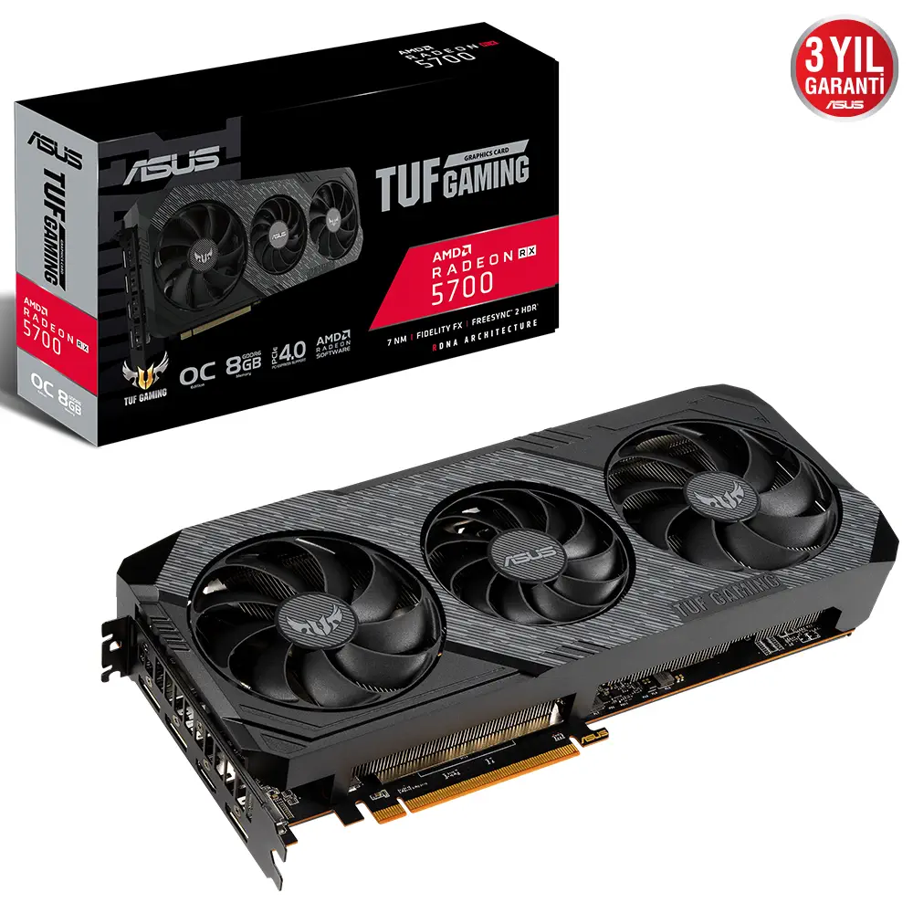 Asus TUF 3-RX5700-O8G-EVO-GAMING AMD Radeon RX 5700 8GB GDDR6 256Bit DX12 Gaming (Oyuncu) Ekran Kartı